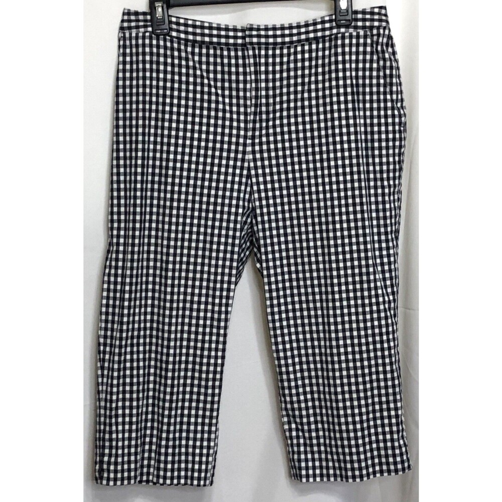 RL Chaps Capri Cropped Pants 14 Blk Wht Plaid Check 32"W Preppy Classic